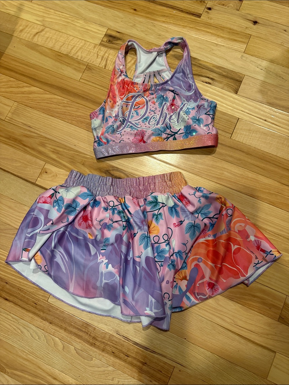 Rebel Floral Racerback Crop Top & Skater Skirt Set - Pink Purple Multi